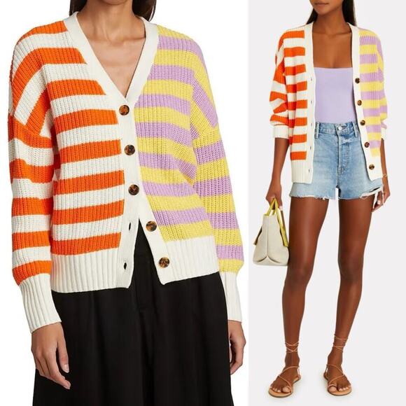 Staud Essex Colorblock Striped Cardigan Cabana Stripe Size XS Button Up - Picture 11 of 11